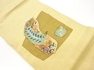 手織り紬手描き器物模様名古屋帯